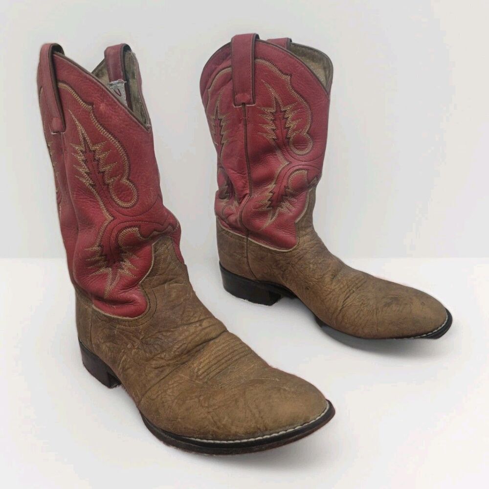 Tony Lama Men's Size 9.5D Western Cowboy Boots Brown Leather Red Shaft